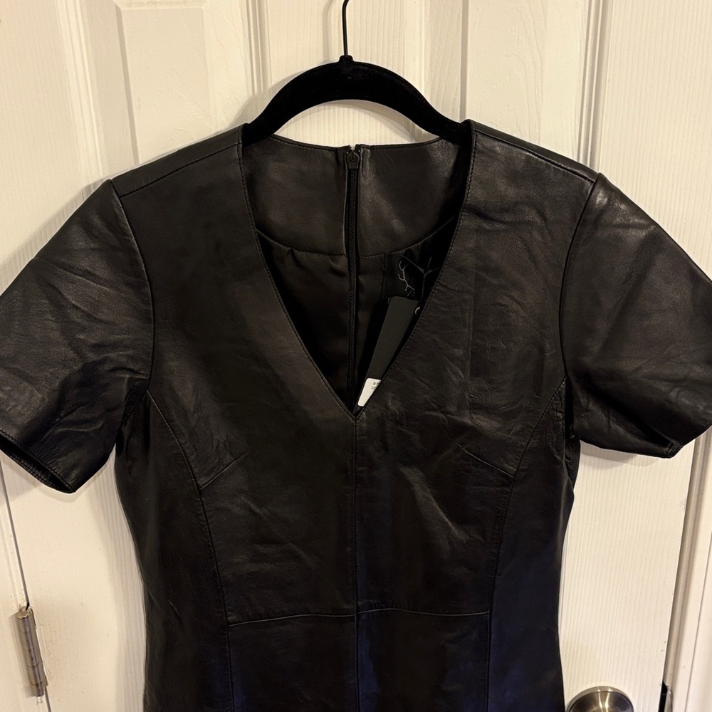 Bod & Christensen Leather Short Sleeve Fitted Dress - Picture 4 of 15